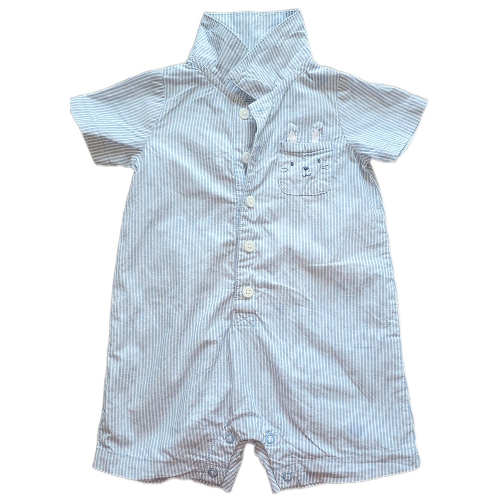 Just One You by Carters‎ Baby Boy Blue White Striped Bunny Romper 9M 1N522010